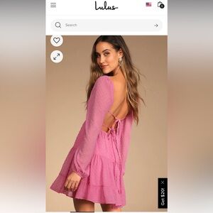 Lulu’s pink dotted long sleeve dress, ties in the back. Only worn once.